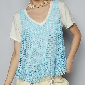 Mara Blue Crochet Overlay Top